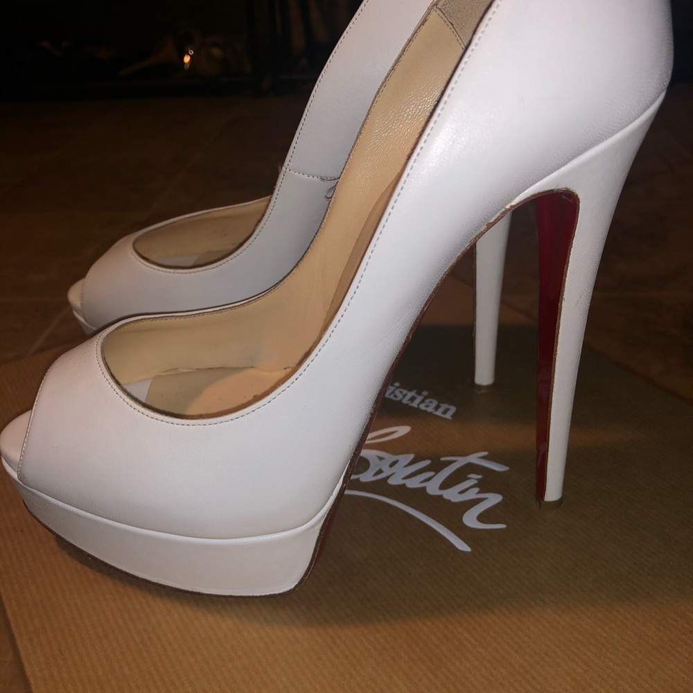 Authentic Christian Louboutin White Lady Peep 38.5
